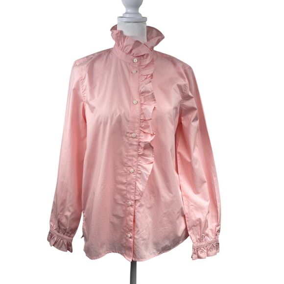 J.Crew Women Pink Poplin Blouse Sz XS/0 Oversized Coquette Ruffled Collar Fairy - Picture 1 of 8
